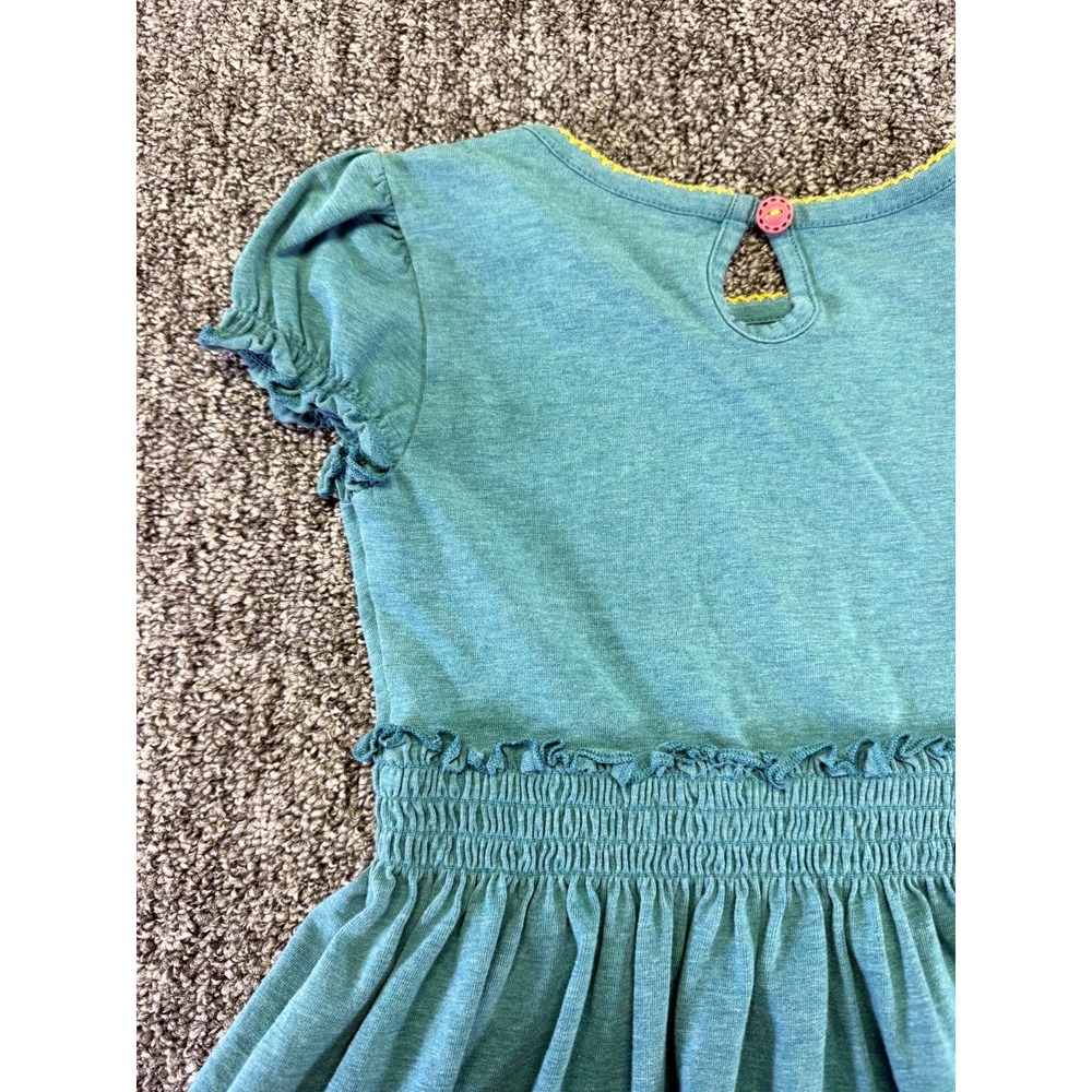 Matilda Jane Dress Girls 4 Teal Green Cotton Smocked Waist Ruffle Keyhole Back - Picture 14 of 16